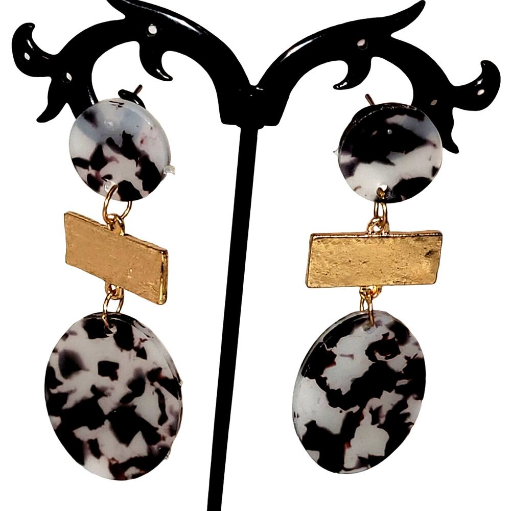 New Black & White Tortoise Drop Acrylic Earrings